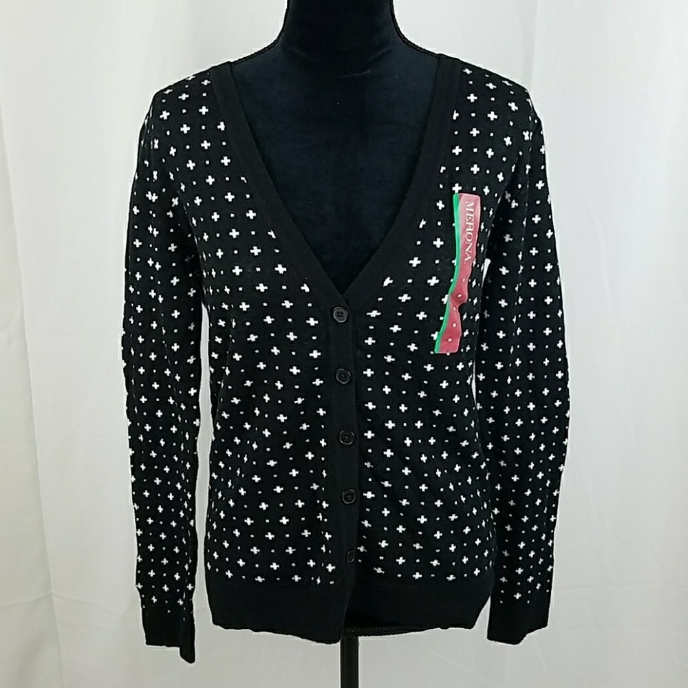 Merona women ebony black white cardigan sweater